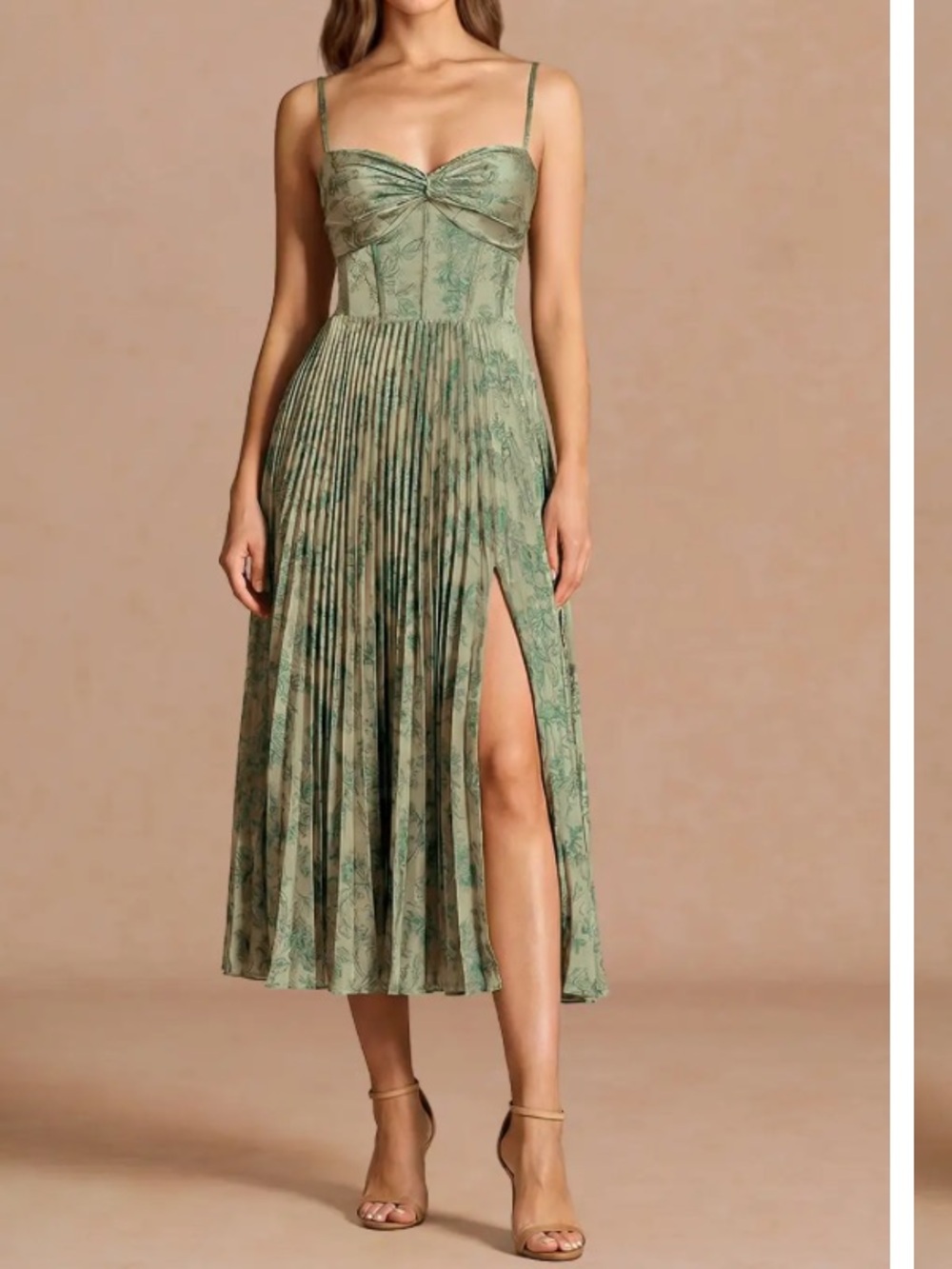 Azazie Sage Green Pleated Midi Dress